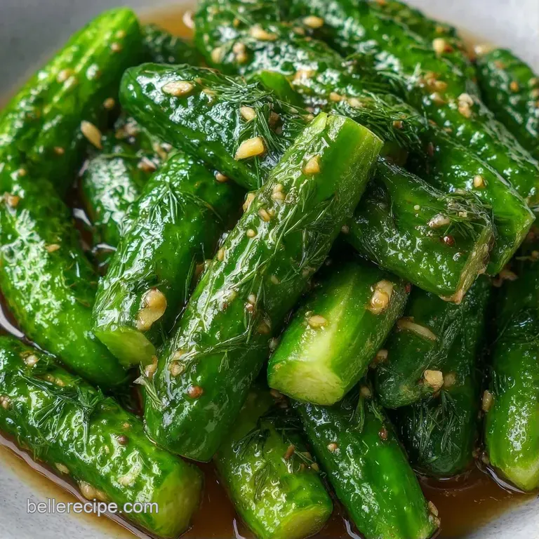 Sliced translucent green pickle spears on a rustic wooden board, accented by fresh dill and whole garlic cloves.