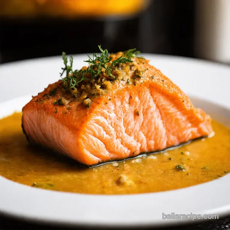 Garlic Herb Stuffed Salmon with Lemon Butter Sauce presentation
