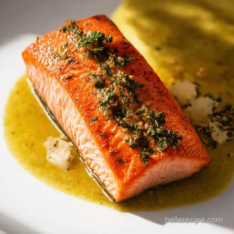 Garlic Herb Stuffed Salmon with Lemon Butter Sauce