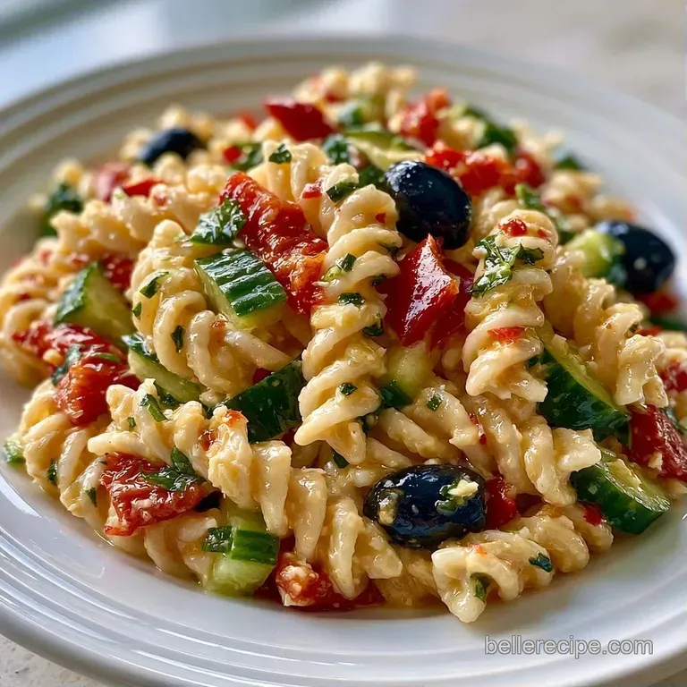 Colorful rotini pasta and crisp vegetables served in a white ceramic bowl with a sprinkle of fresh green parsley.