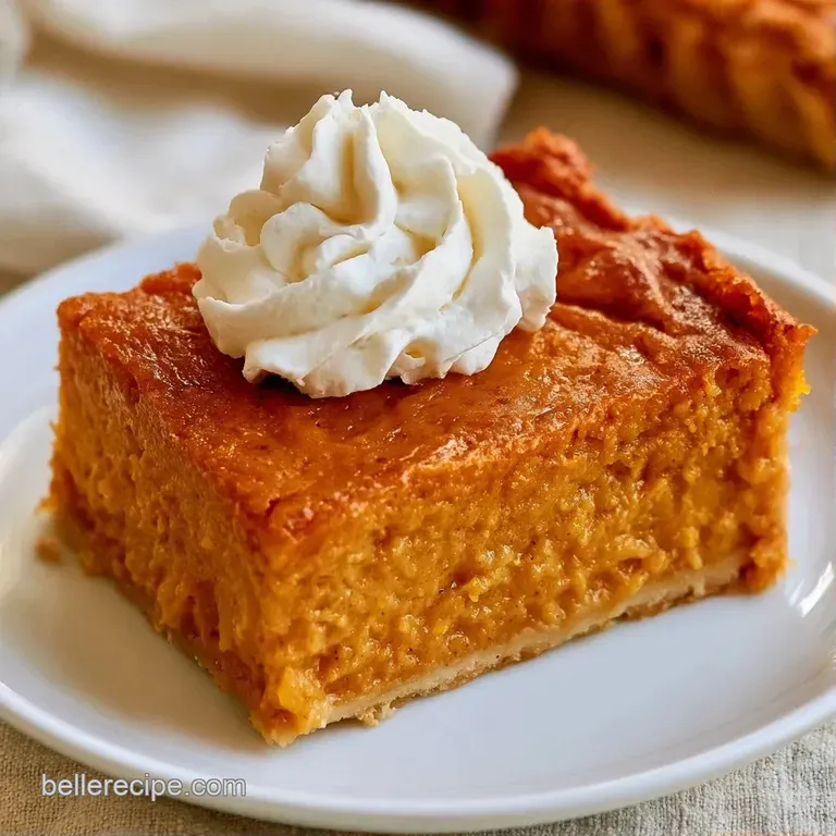 A creamy slice of spiced orange custard on a porcelain plate, topped with a swirl of cream and a dusting of nutmeg.
