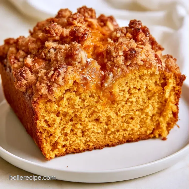 A slice of orange-hued spice bread on a white plate, accented by a swirl of butter and a sprinkle of cinnamon.