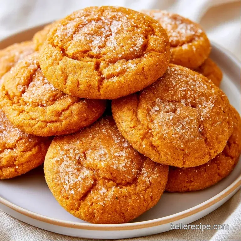 Neatly stacked golden-orange cookies on a white ceramic plate, accented by a linen napkin and autumn leaves.