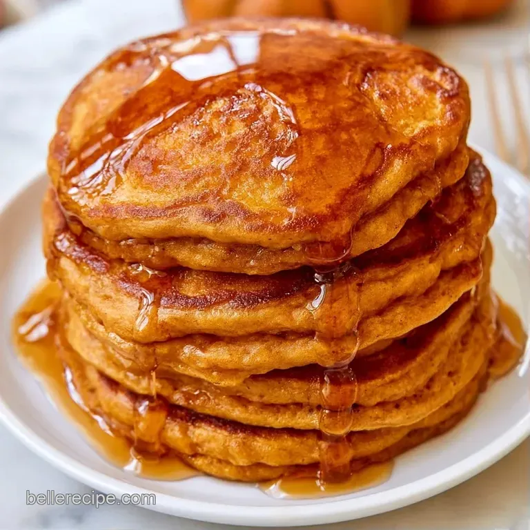 A neat stack of orange-hued pancakes on a white ceramic plate, garnished with fresh blueberries and cinnamon powder