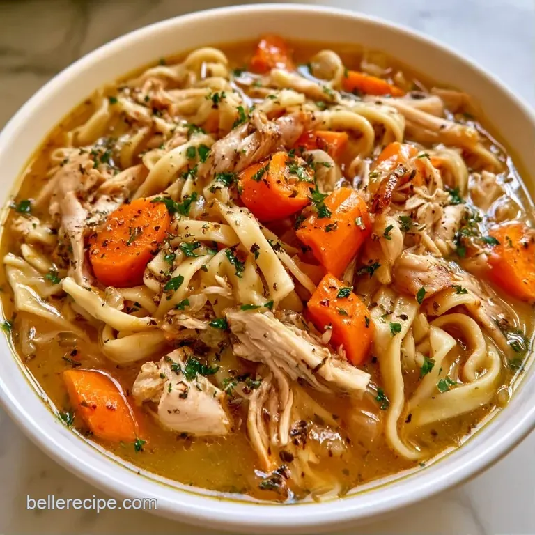 A white ceramic bowl filled with golden broth, chunky vegetables, and fresh herbs on a rustic linen tablecloth.