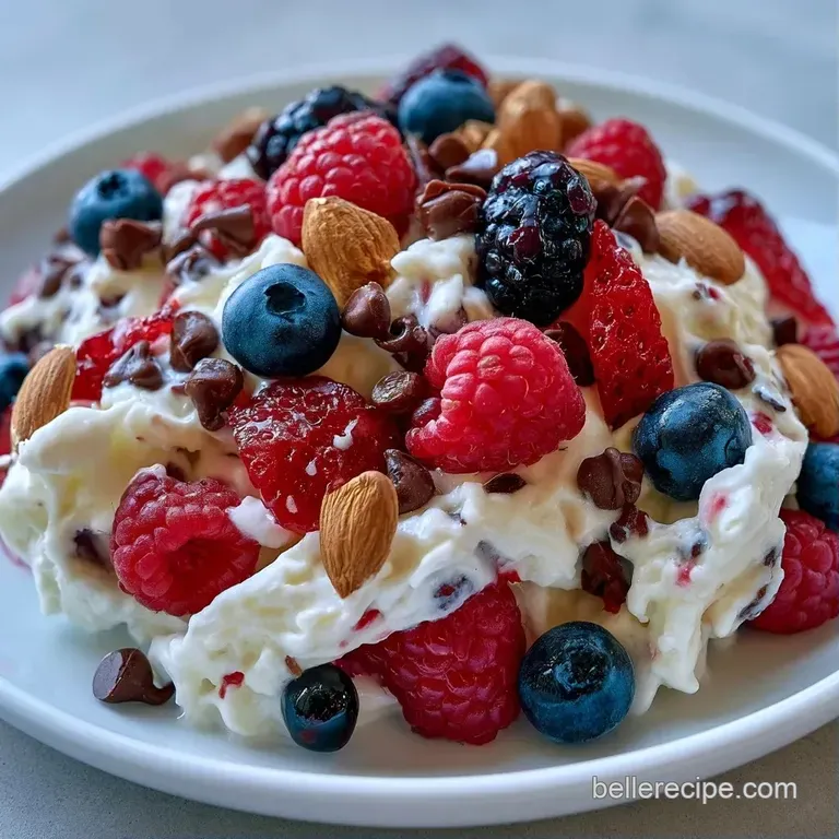 Frosty white yogurt shards arranged on a dark stone platter with pops of red berries and a sprig of fresh mint.