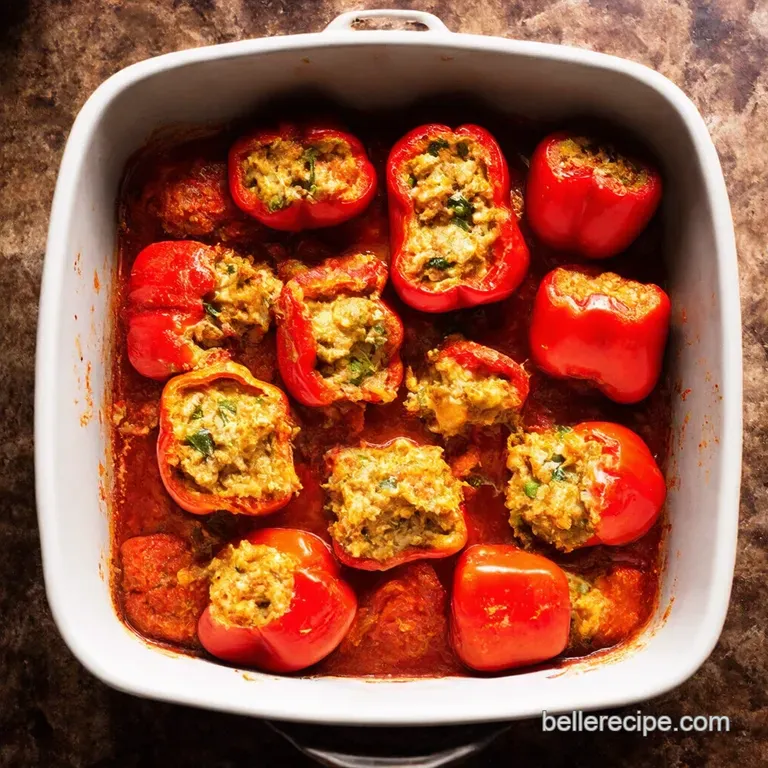 Hearty Homemade Stuffed Peppers with TomatoBasil Sauce