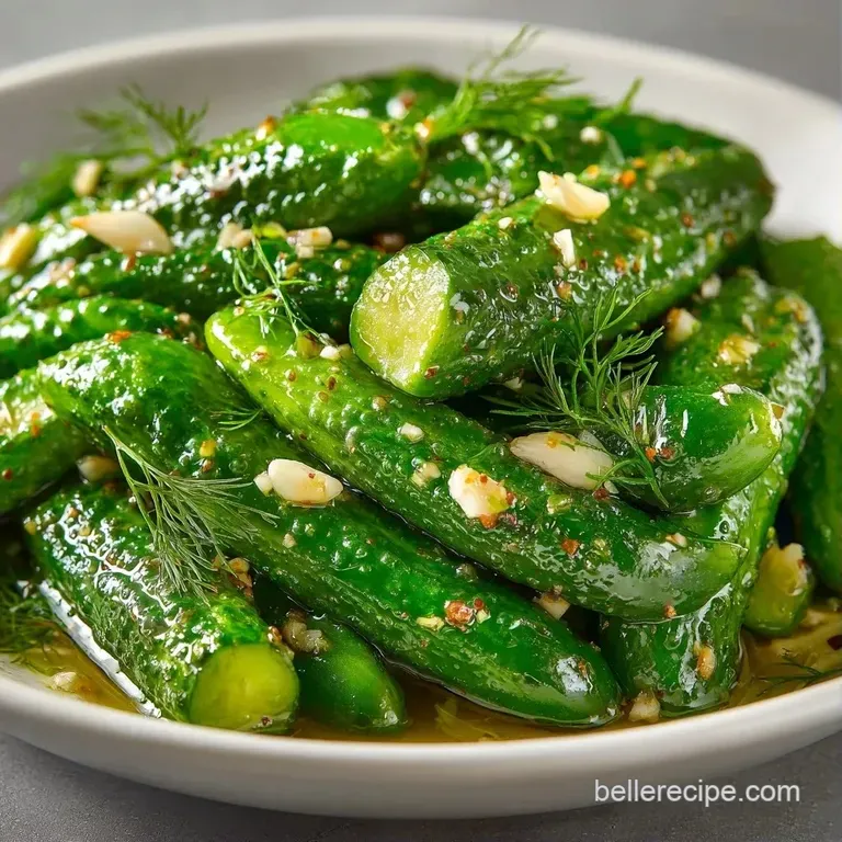 Sliced crisp cucumber rounds neatly stacked on a white ceramic platter, garnished with fresh herbs and cracked pepper.