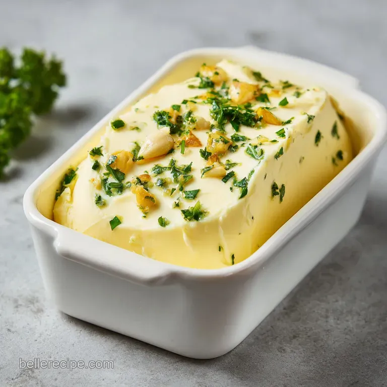 A golden pat of seasoned butter topped with a roasted garlic clove on toasted sourdough with a linen napkin.