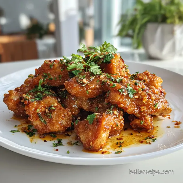 Honey butter chicken plated beautifully with vibrant green broccoli. Glistening sauce on juicy chicken evokes a sweet and ...