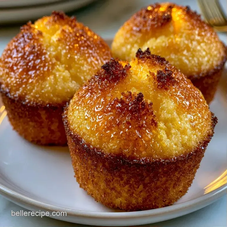 A stack of moist yellow muffins topped with melting salted butter and a drizzle of amber honey on a white plate.