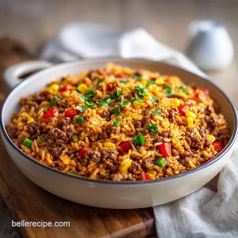 A colorful mound of rice and meat, dotted with fresh cilantro and a lime wedge.