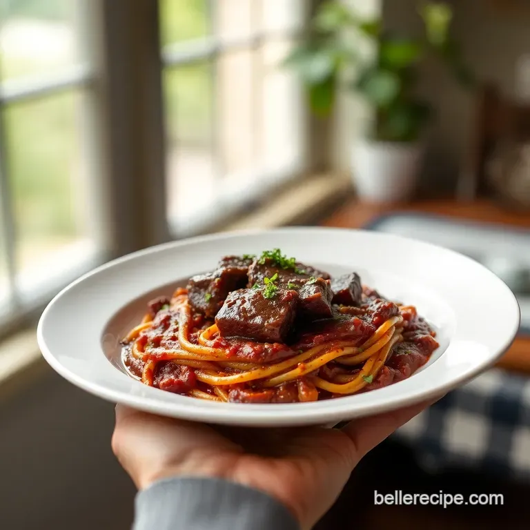 Managed Melt SlowBraised Beef Cheeks with Rich Red Wine Ragu presentation