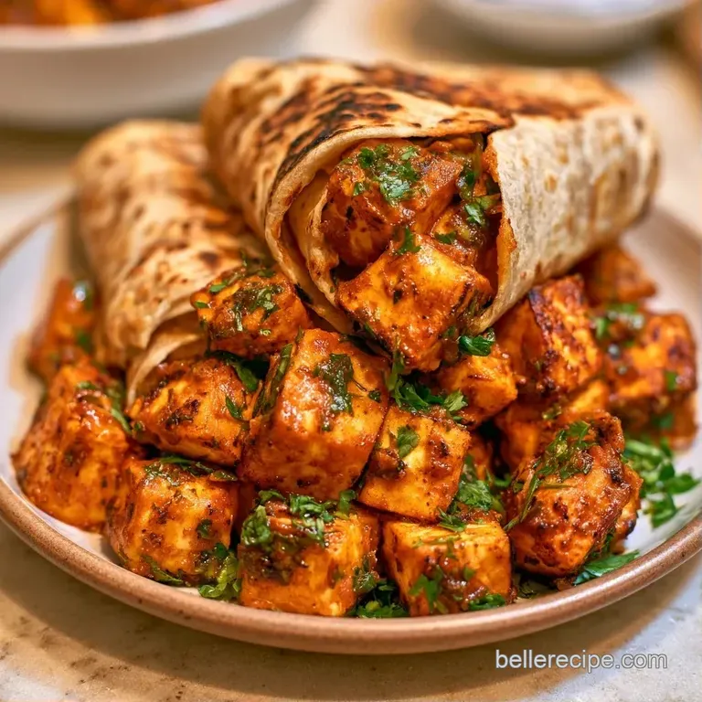 Sliced wraps arranged on a dark slate platter with bowls of green chutney and bright red sauce and fresh cilantro.