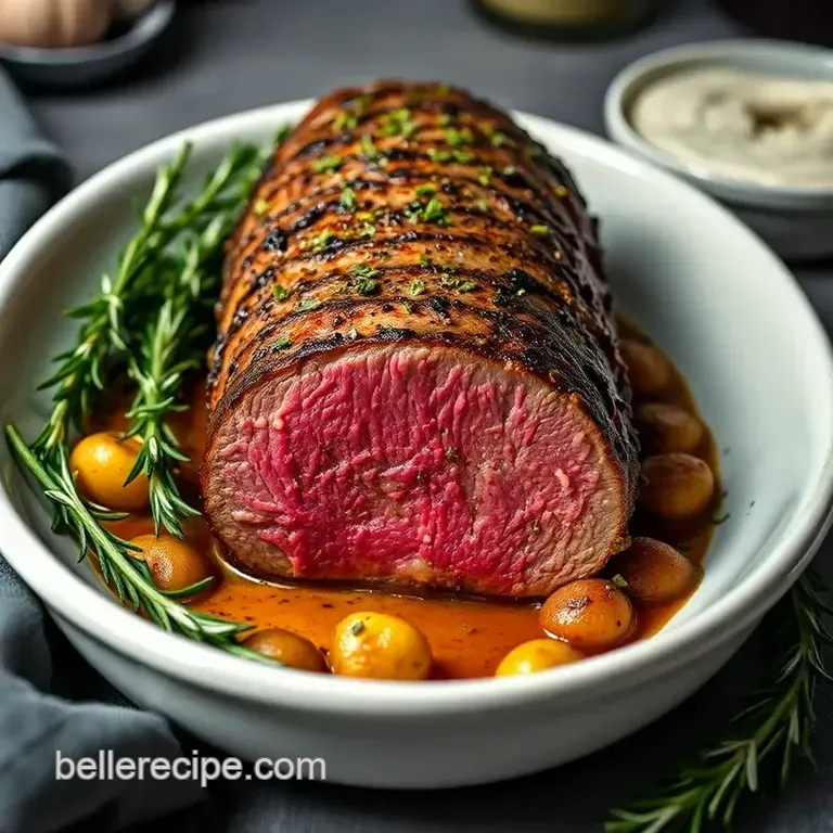 Perfectly Roasted Beef Tenderloin with Garlic Herb Butter presentation