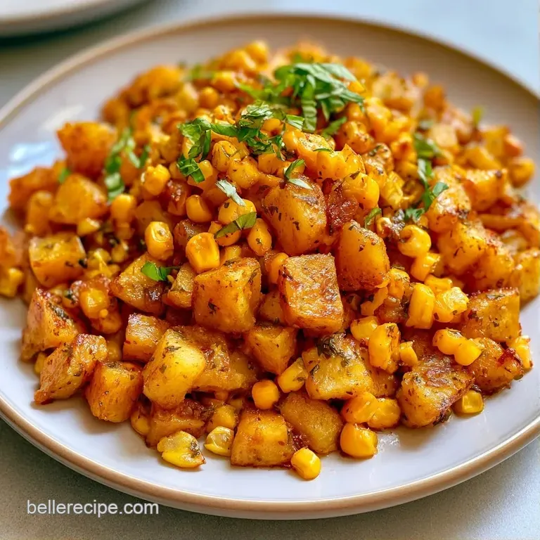 A chilled ceramic bowl filled with creamy potatoes, golden corn, and chopped chives on a rustic wooden surface.