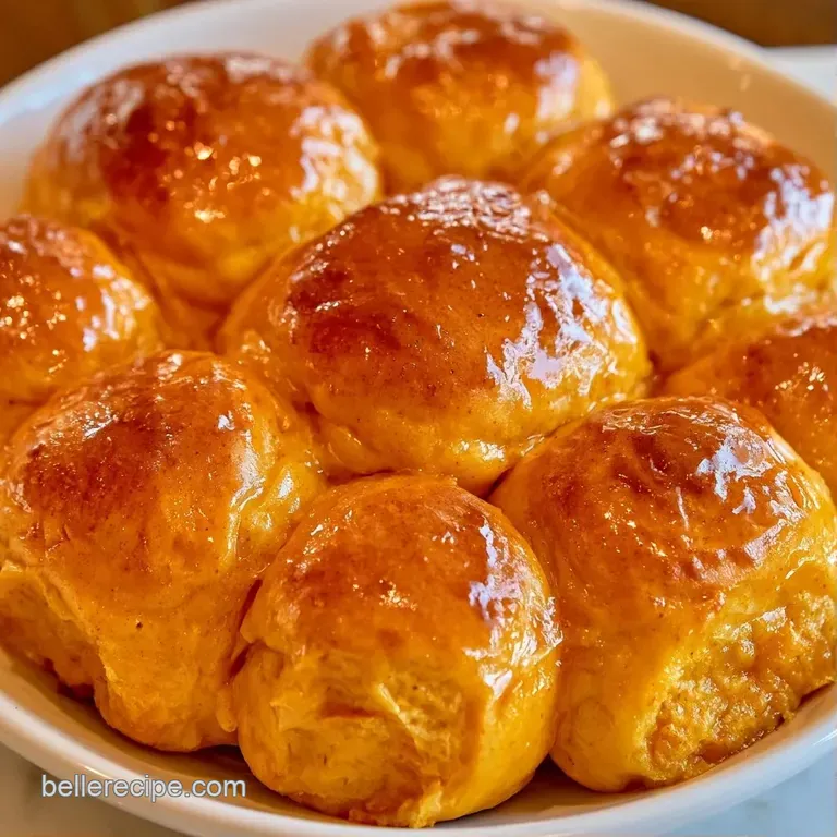 Soft, orange-hued rolls arranged on a ceramic platter, garnished with a sprig of rosemary and melting butter.