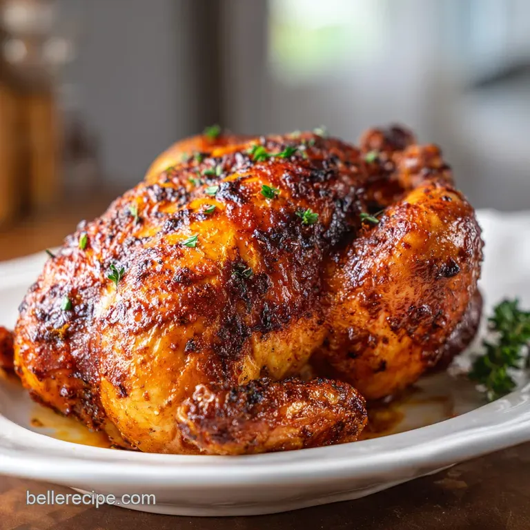 Plated baked chicken with crispy skin, next to vibrant green beans and creamy mashed potatoes, topped with fresh herbs.