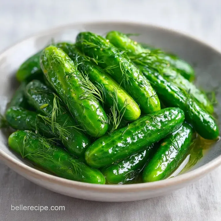 Vibrant green cucumber rounds piled on a white ceramic plate, accented by fresh dill sprigs and cracked black pepper.