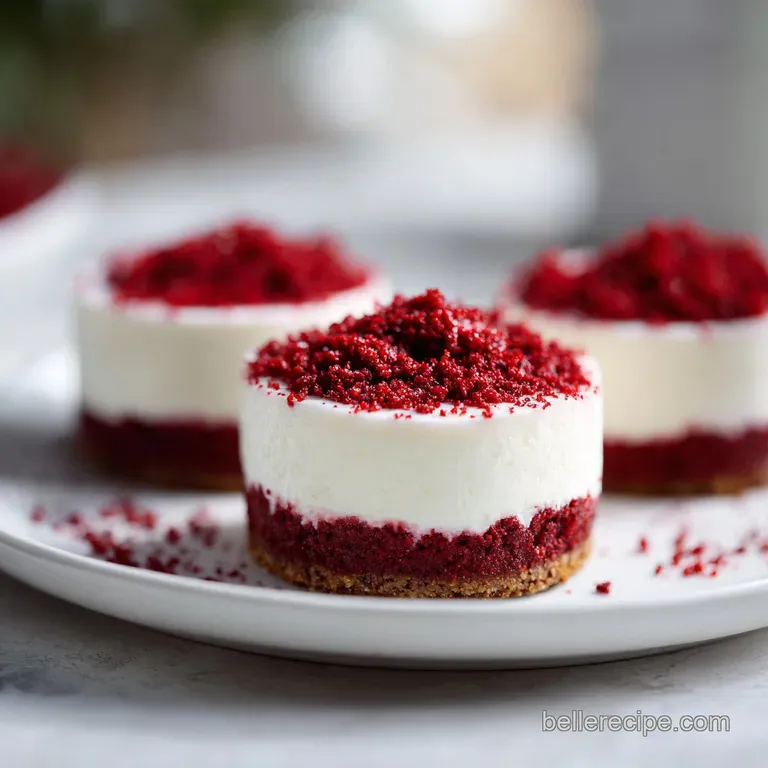 Close-up of a single, perfectly round red velvet cheesecake ball dusted with cocoa, atop a delicate dessert plate.