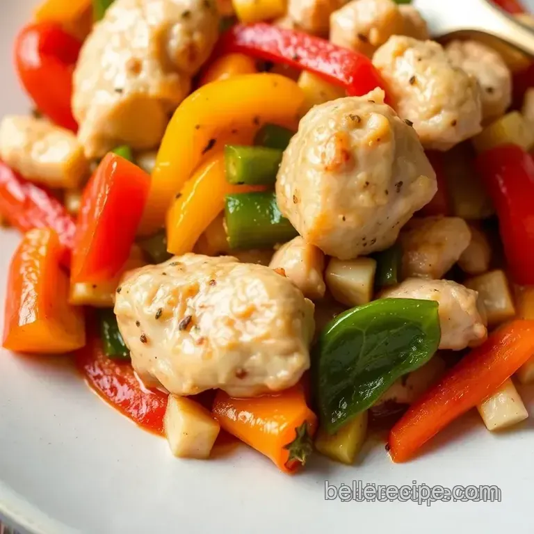 Sautéed Chicken and Bell Peppers with Garlic and Basil presentation