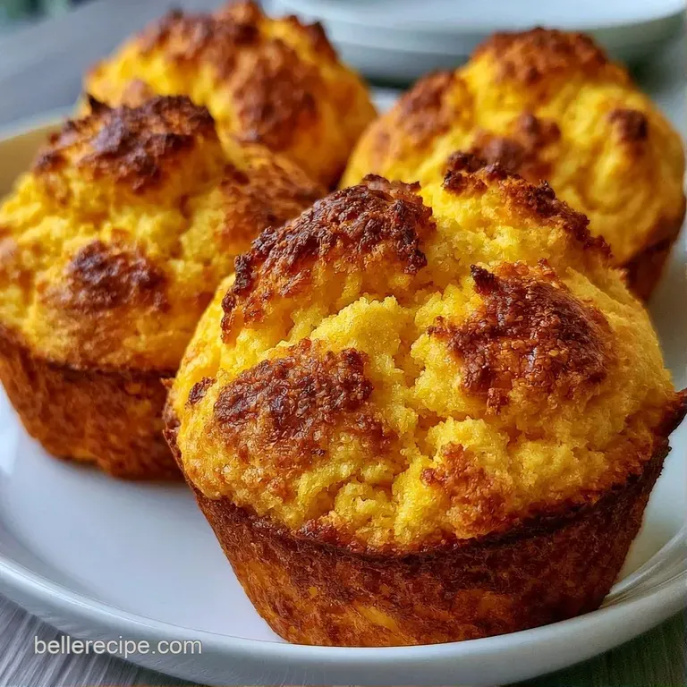 Three fluffy yellow muffins stacked on a white ceramic plate with a side of melting salted butter and fresh parsley.