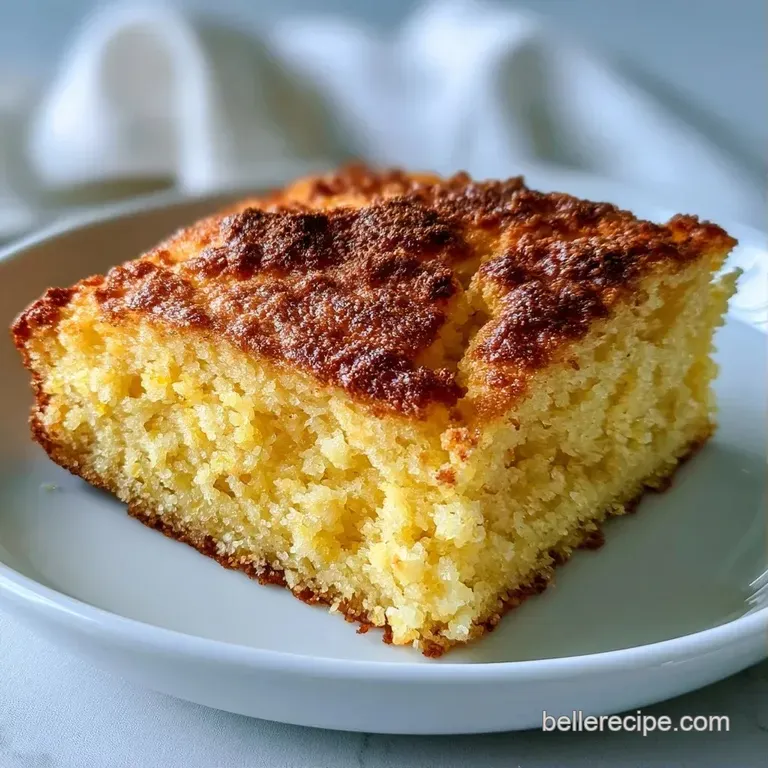 Two thick golden corn squares topped with melting butter and fresh parsley on a minimalist white ceramic plate.