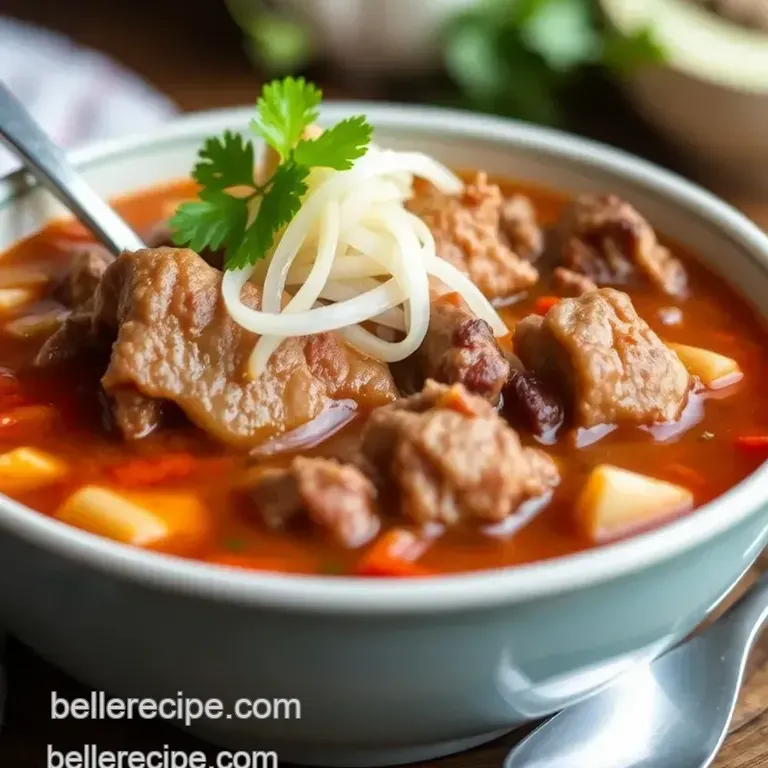 Simmered Menudo Soup - Hearty Comfort Dish presentation