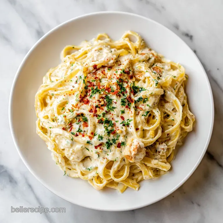 Elegant plate of fettuccine Alfredo with grated Parmesan and cracked pepper. Glossy sauce coats each strand of pasta.