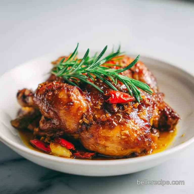 Tender chicken slices bathed in velvety sauce, topped with fresh green herbs on a white plate, ready to be enjoyed.