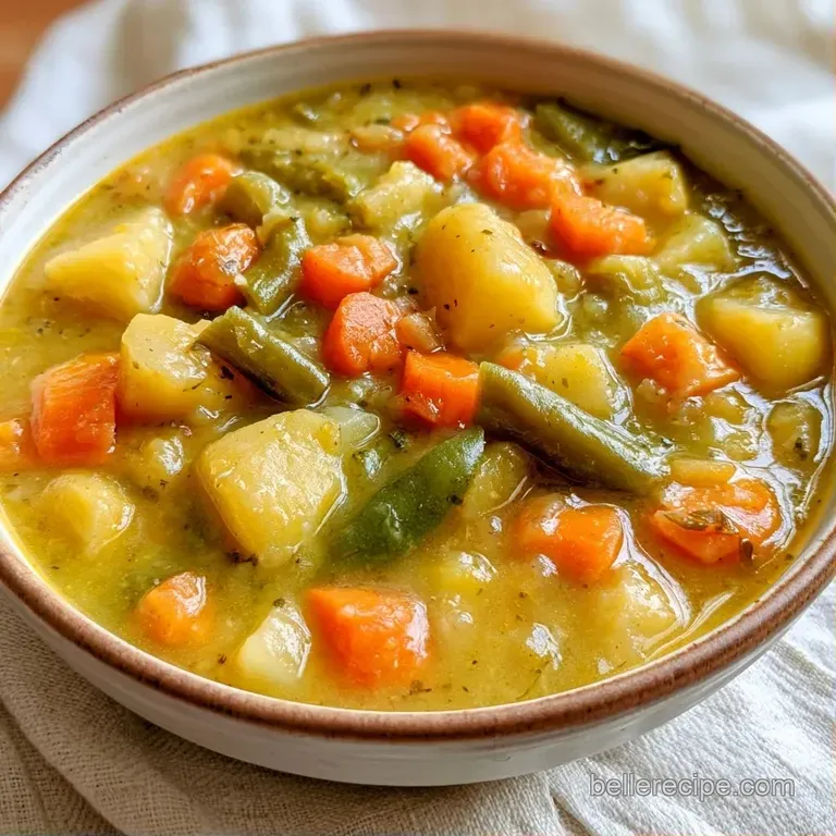 A rustic ceramic bowl of hearty vegetable stew topped with fresh parsley, served beside a crusty slice of bread.