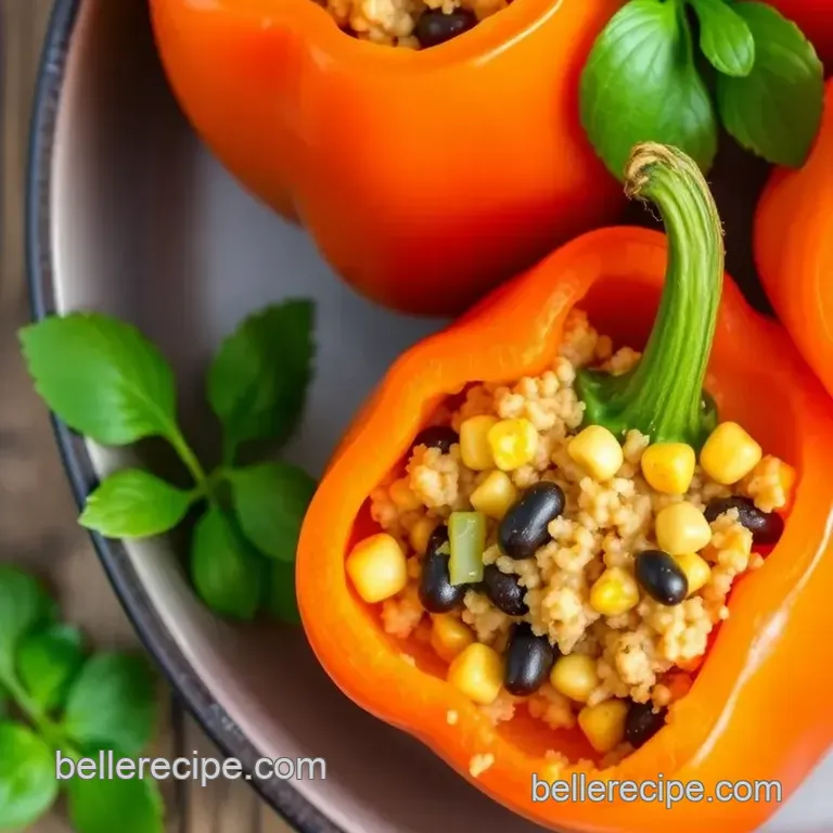 Stuffed Orange Bell Peppers with Quinoa and Black Beans presentation