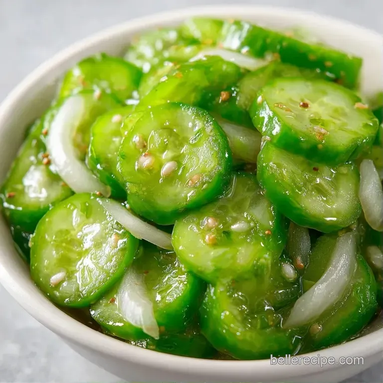 Vibrant green cucumber coins artfully stacked on a white plate with a sprig of fresh dill and a gold fork.