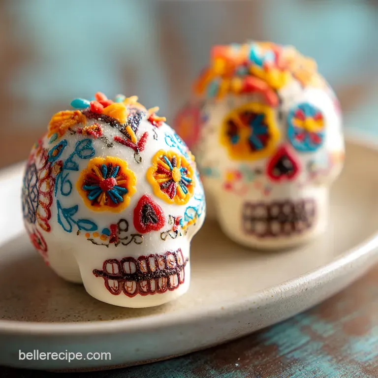 A single, ornate sugar skull sits regally on a dark surface, highlighted by soft, glowing light.