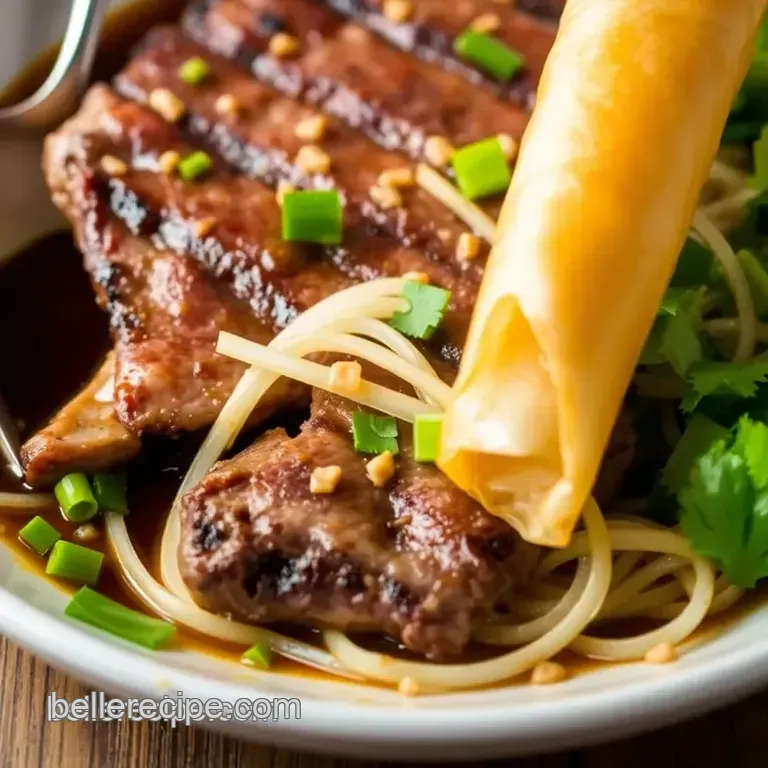 Vietnam Pho Saigon Grilled Steak with Egg Roll presentation