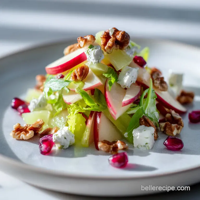 Elegant plate of Waldorf salad: crisp apple slices, celery, grapes, and a dollop of rich, creamy dressing. Fresh and invit...