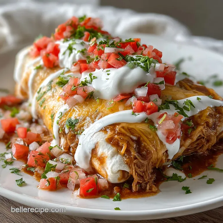 A glistening wet burrito plated with shredded lettuce, diced tomatoes, and a side of crispy tortilla chips, inviting and d...