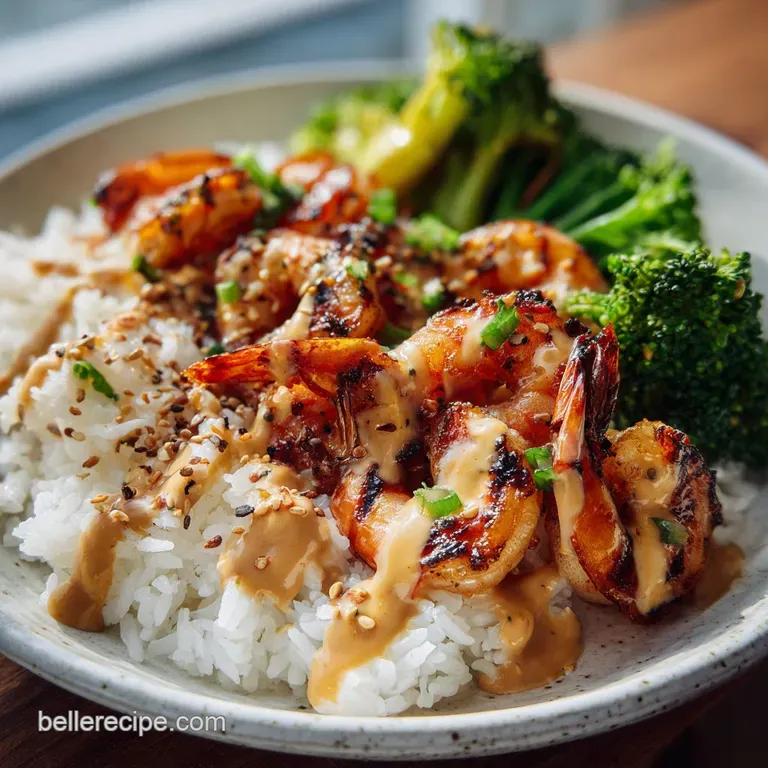 Delicate drizzle of pale pink sauce atop perfectly grilled shrimp; a restaurant-worthy presentation with a hint of spice.